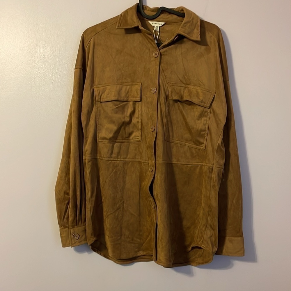 Max Studio Vicuna Brown Faux Suede Shacket Button Front size XS